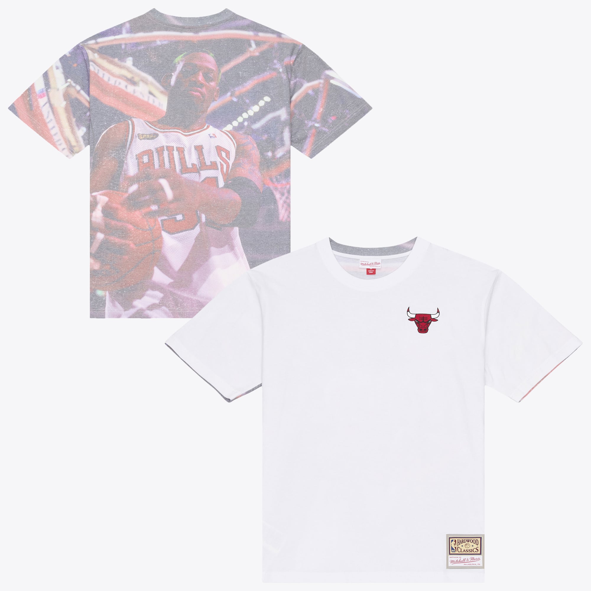 Men's Mitchell & Ness Dennis Rodman White Chicago Bulls Hardwood Classics Player Sublimated T-Shirt