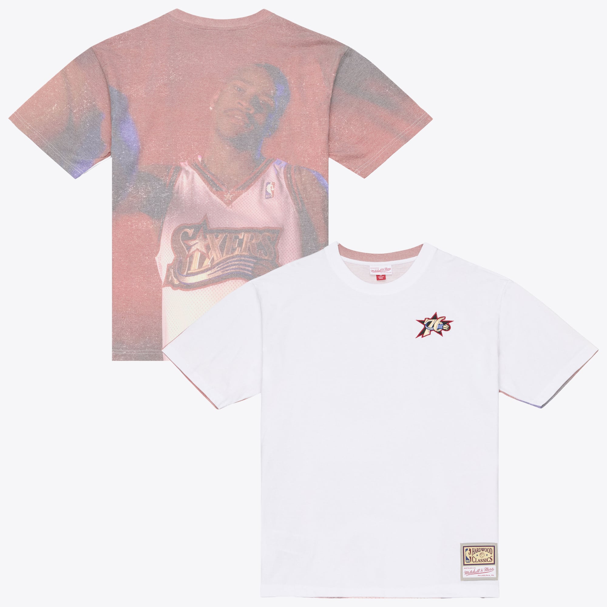 Men's Mitchell & Ness Allen Iverson White Philadelphia 76ers Hardwood Classics Player Sublimated T-Shirt