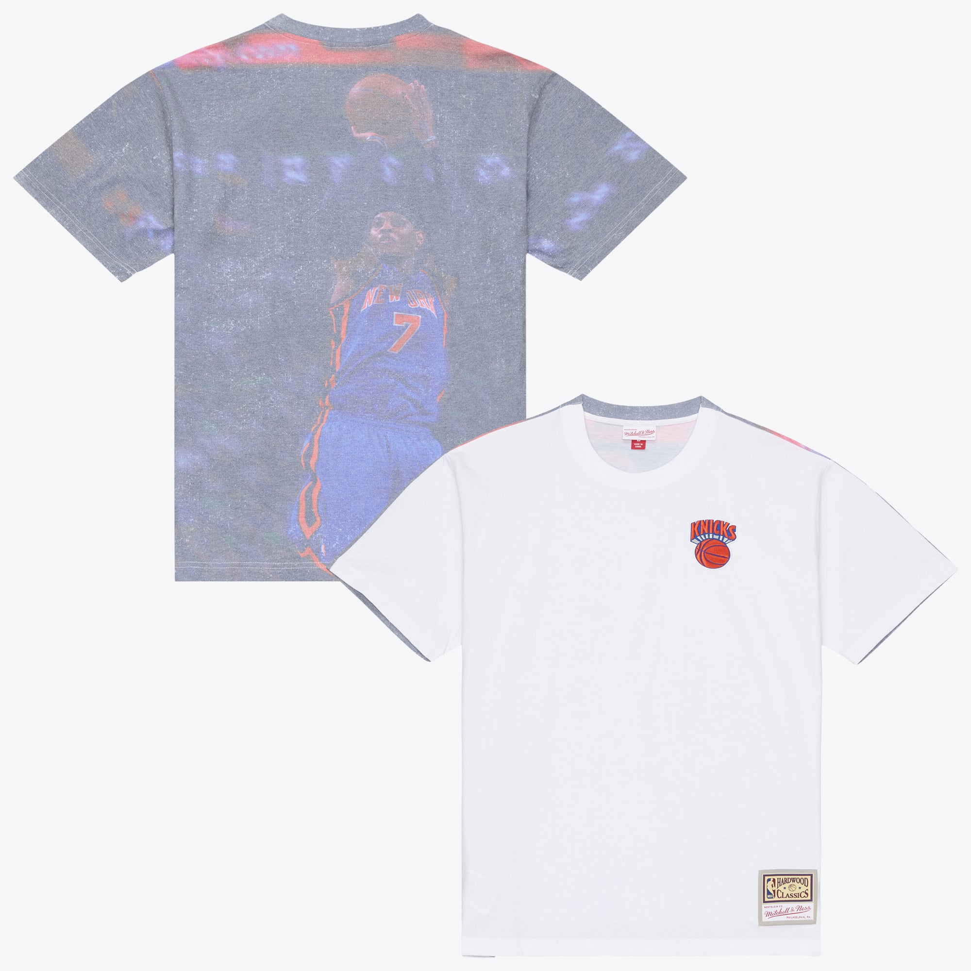 Men's Mitchell & Ness Carmelo Anthony White New York Knicks Hardwood Classics Player Sublimated T-Shirt