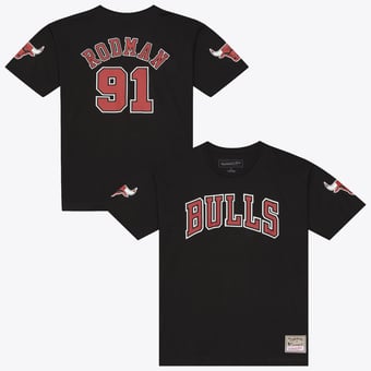 Men's Mitchell & Ness Dennis Rodman Black Chicago Bulls Hardwood Classics Name & Number Classic T-Shirt