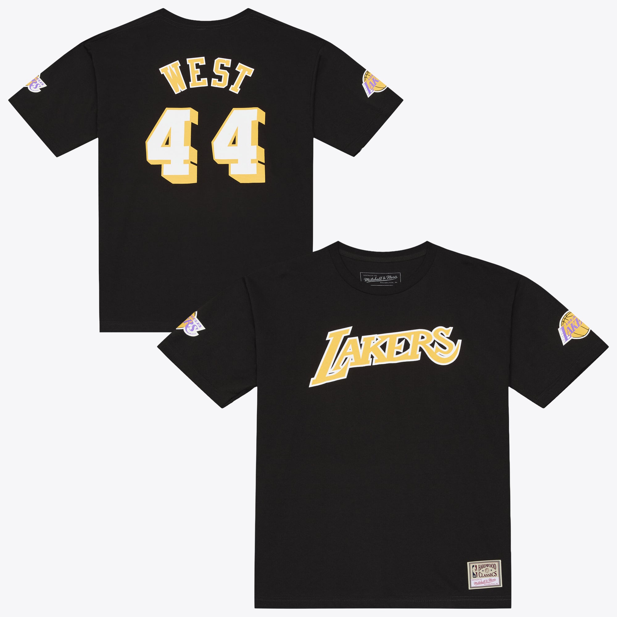 Men's Mitchell & Ness Jerry West Black Los Angeles Lakers Hardwood Classics Name & Number Classic T-Shirt