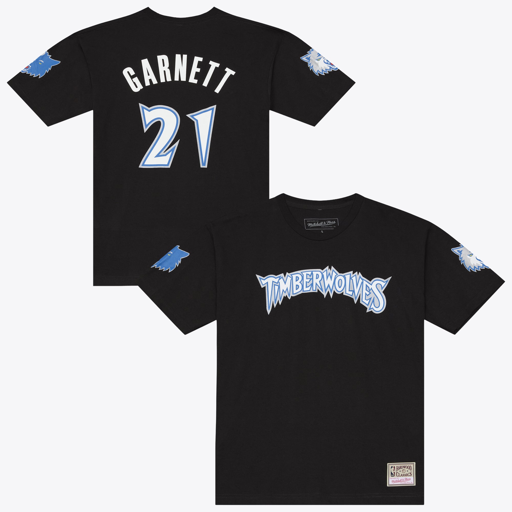 Men's Mitchell & Ness Kevin Garnett Black Minnesota Timberwolves Hardwood Classics Name & Number Classic T-Shirt