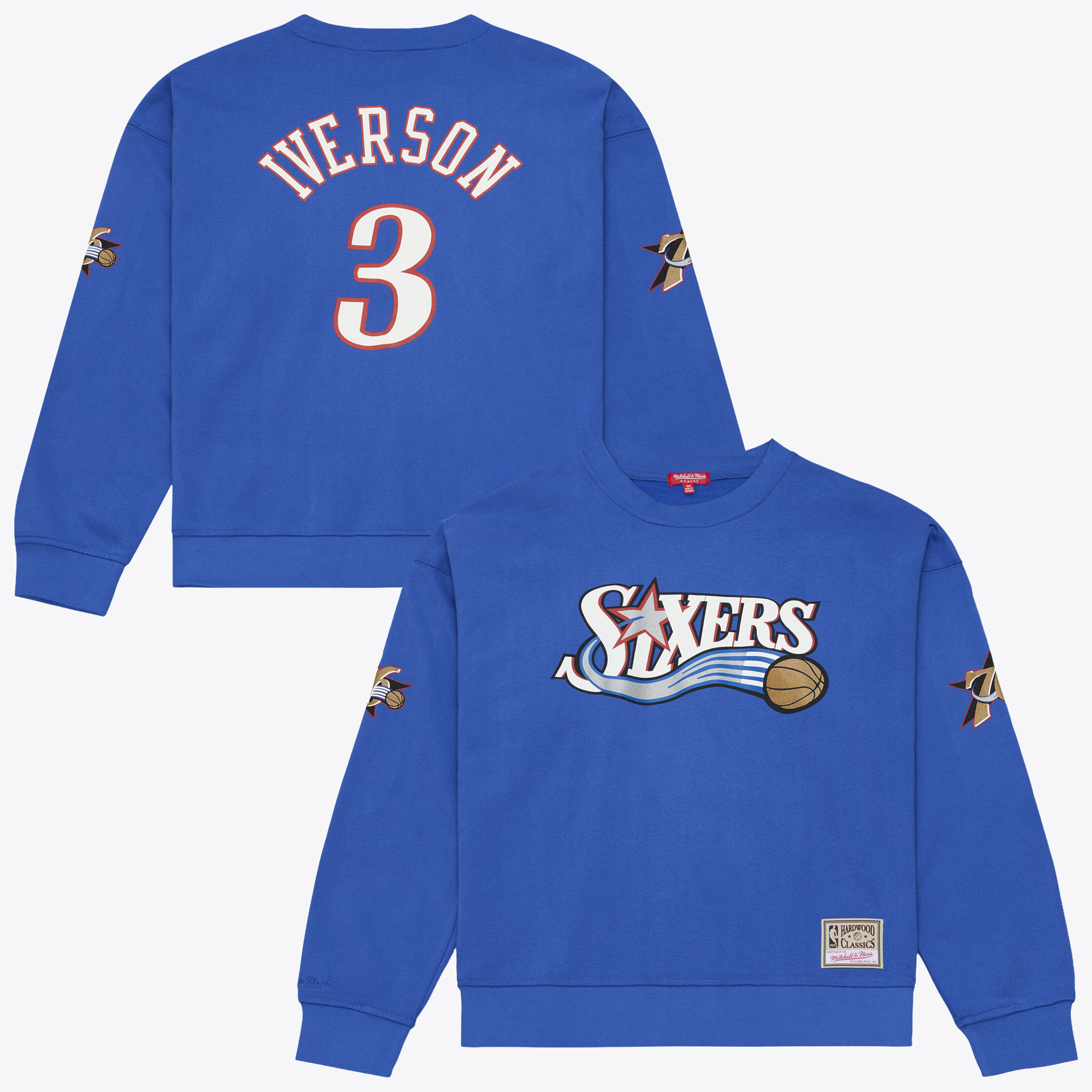Women's Mitchell & Ness Allen Iverson Blue Philadelphia 76ers Name & Number Crewneck Sweatshirt