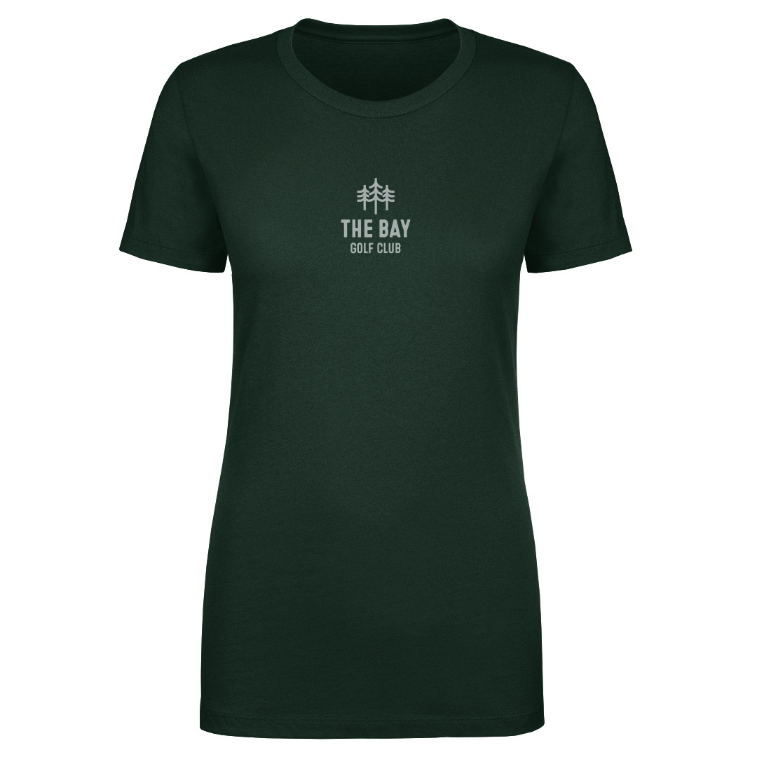 Women’s 500 Level Forest Green The Bay Golf Club Small Trees Wordmark T-Shirt