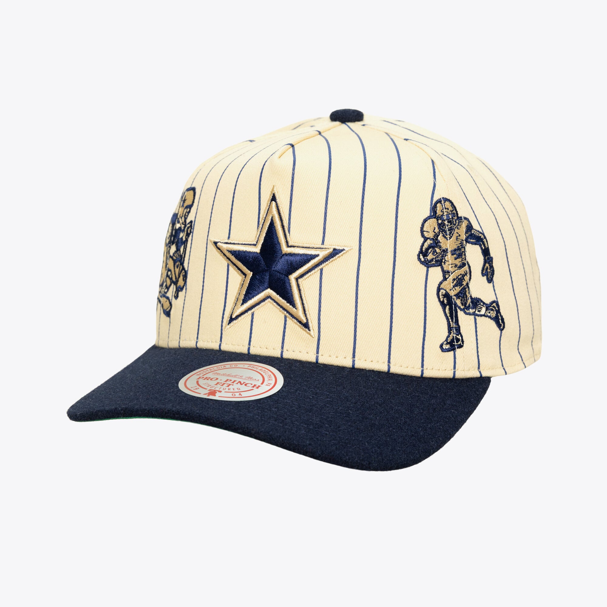 Men's Mitchell & Ness Cream/Navy Dallas Cowboys Retro Roots Stripe Pro Adjustable Hat