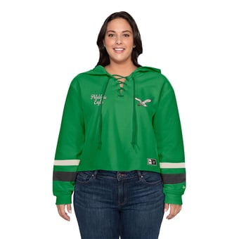 Women's Plus New Era Kelly Green Philadelphia Eagles Throwback Lace-Up Hoodie
