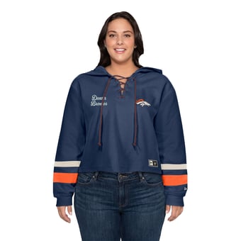 Women's Plus New Era Navy Denver Broncos Throwback Lace-Up Hoodie