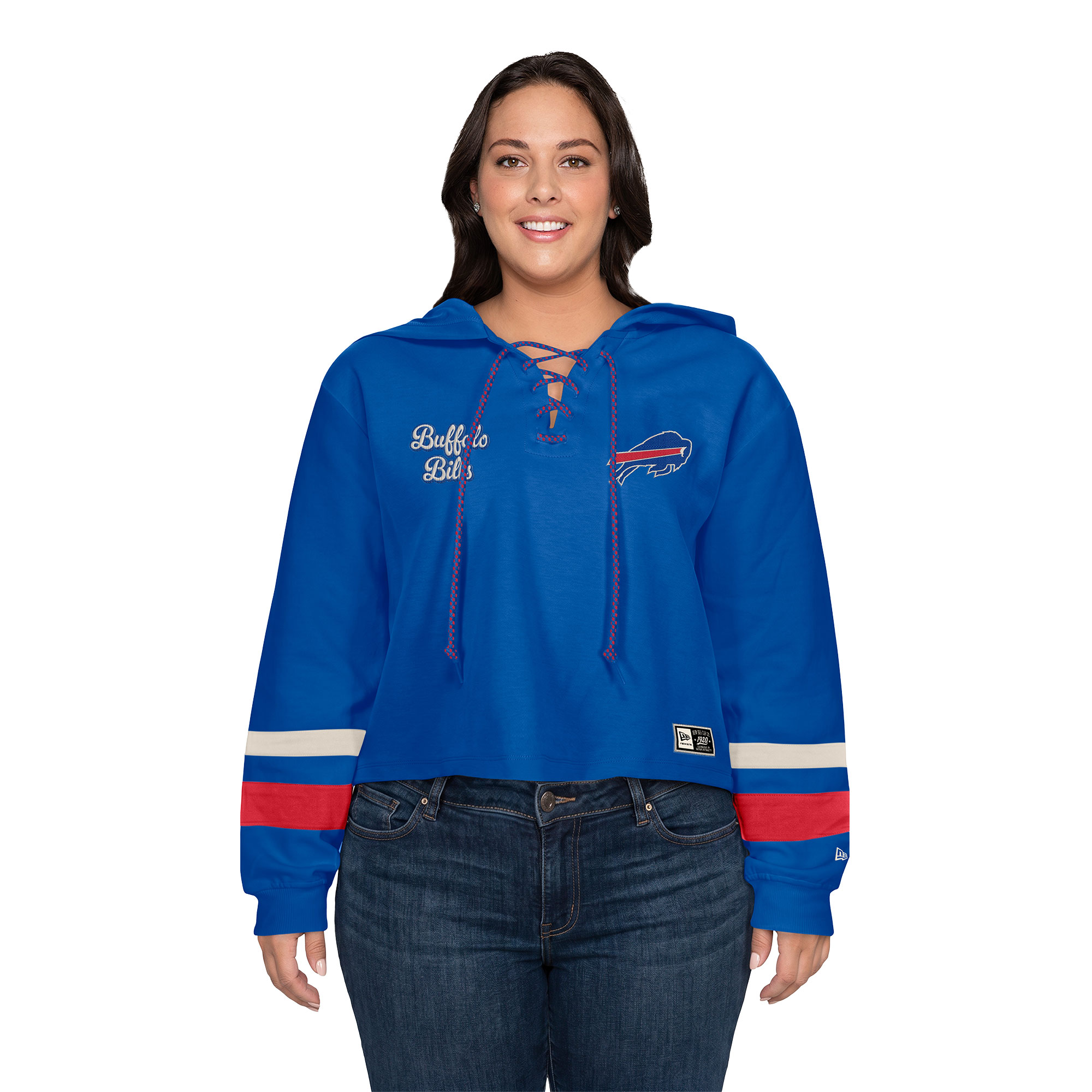Women's Plus New Era Royal Buffalo Bills Throwback Lace-Up Hoodie