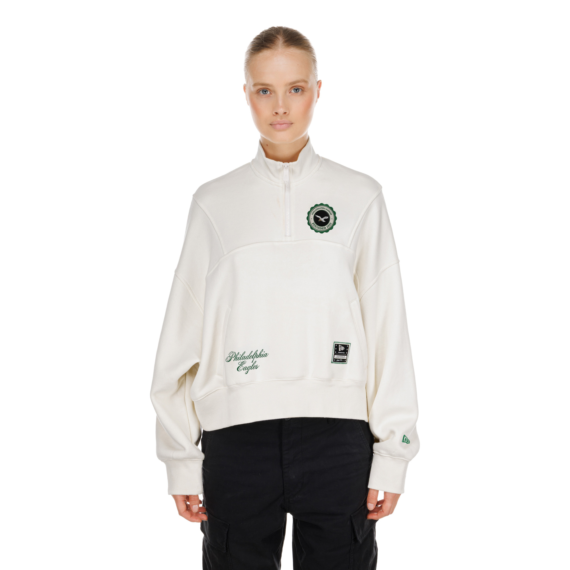 New Era Women's Cream Philadelphia Eagles Academic Quarter-Zip Pullover - Cream