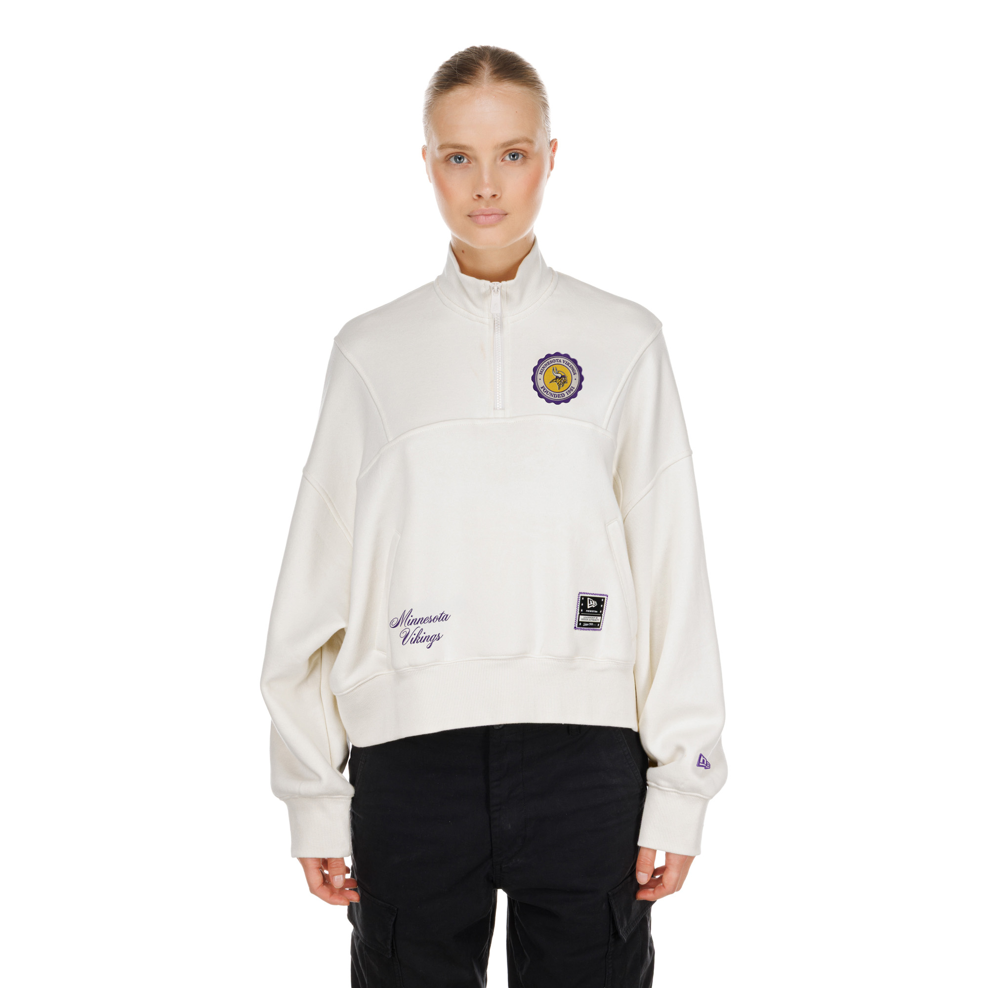 Women's New Era  Cream Minnesota Vikings Academic Quarter-Zip Pullover