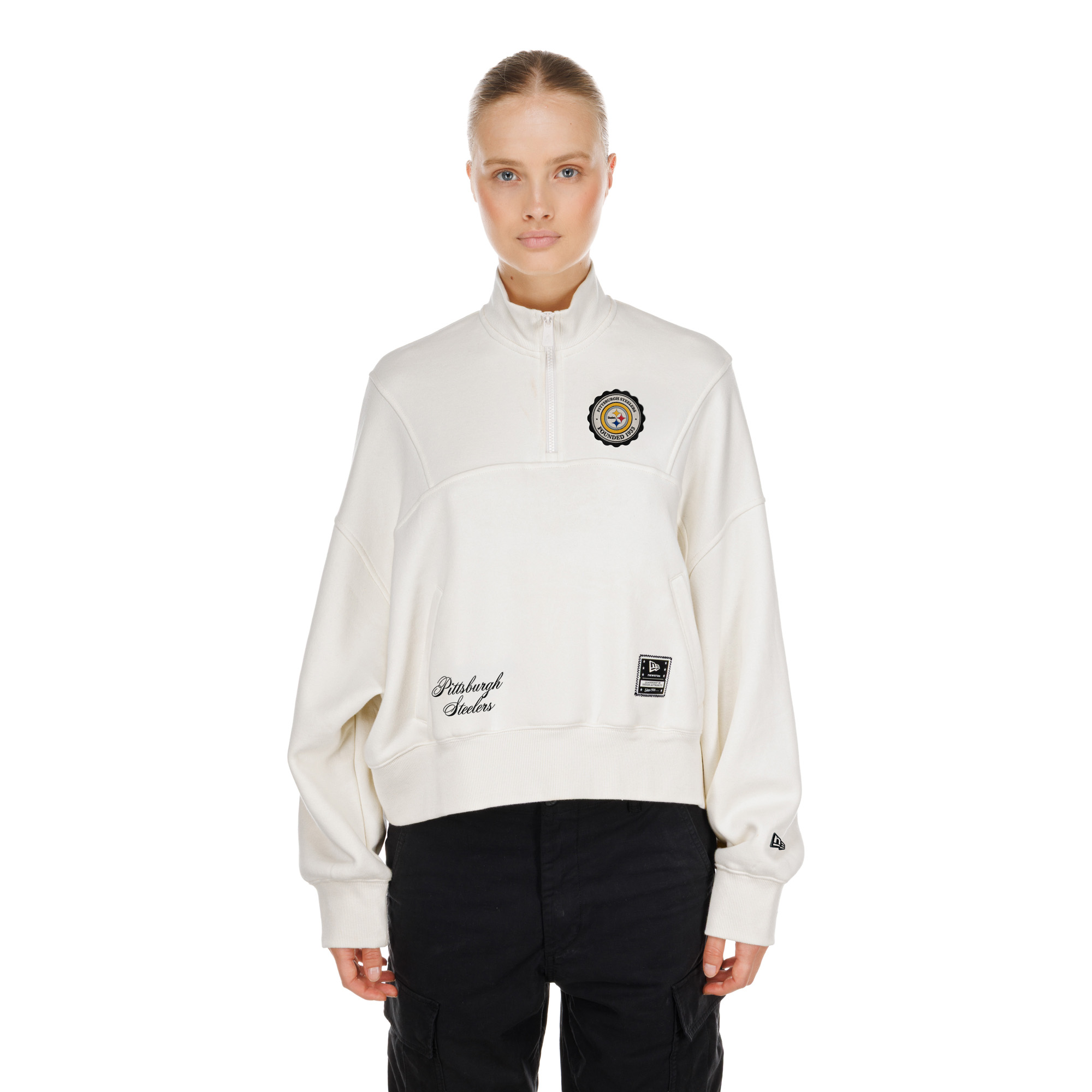 Women's New Era Cream Pittsburgh Steelers Academic Quarter-Zip Pullover