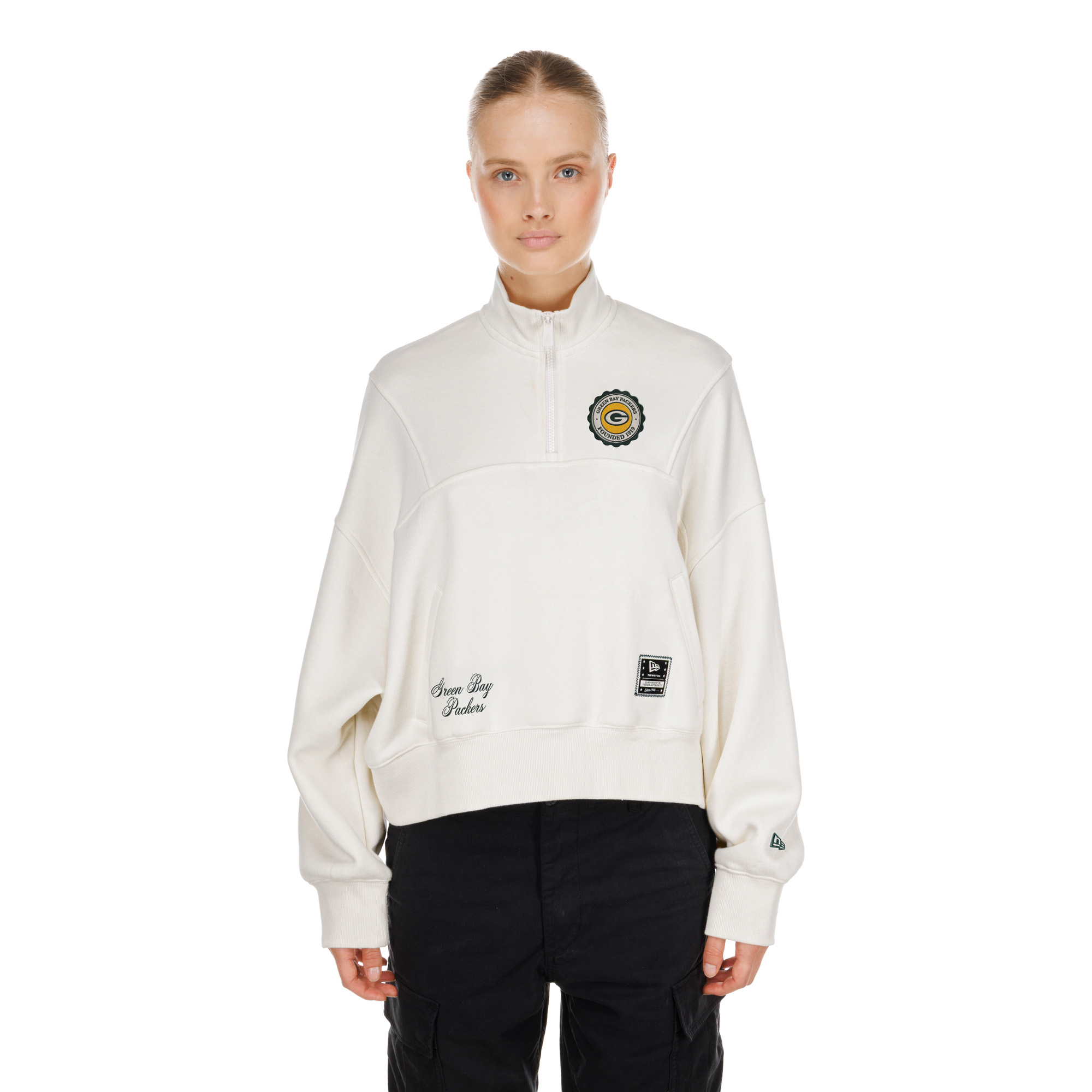 Women’s New Era Cream Green Bay Packers Academic Quarter-Zip Pullover Women’s New Era Cream Green Bay Packers Academic Quarter-Zip Pullover