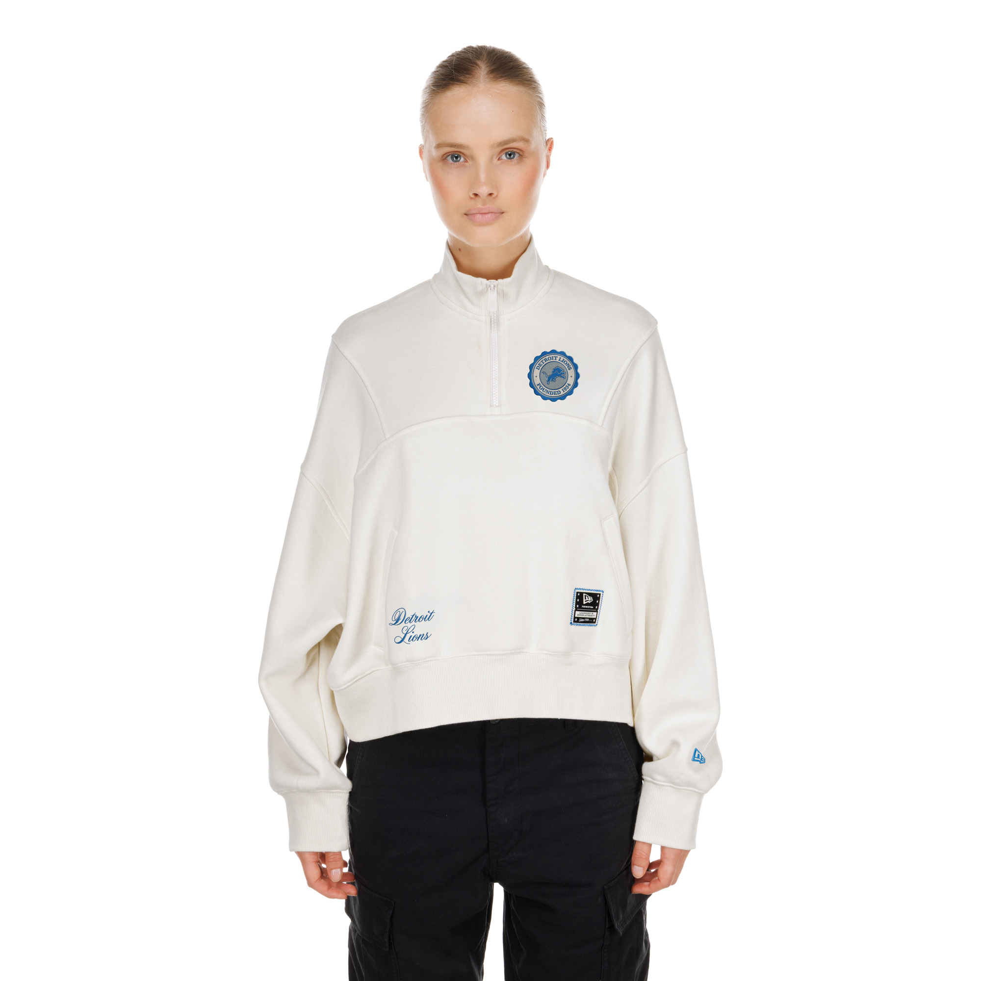 New Era Women's Cream Detroit Lions Academic Quarter-Zip Pullover - Cream