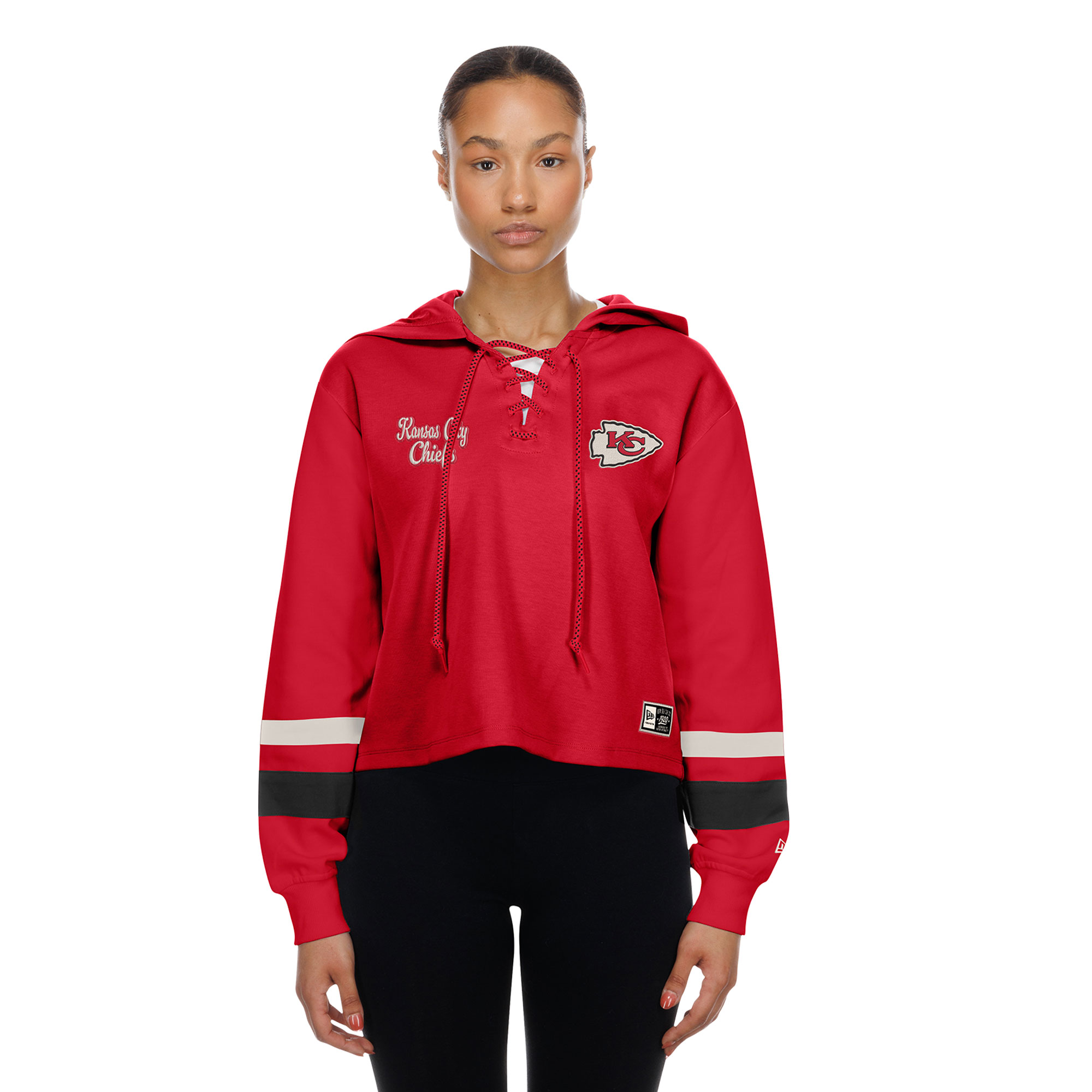 Women's New Era Red Kansas City Chiefs Throwback Lace-Up Hoodie