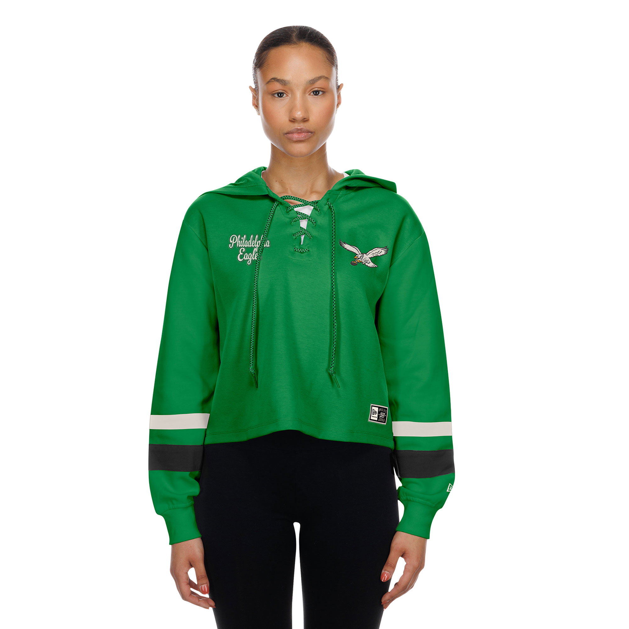 Women's New Era Kelly Green Philadelphia Eagles Throwback Lace-Up Hoodie