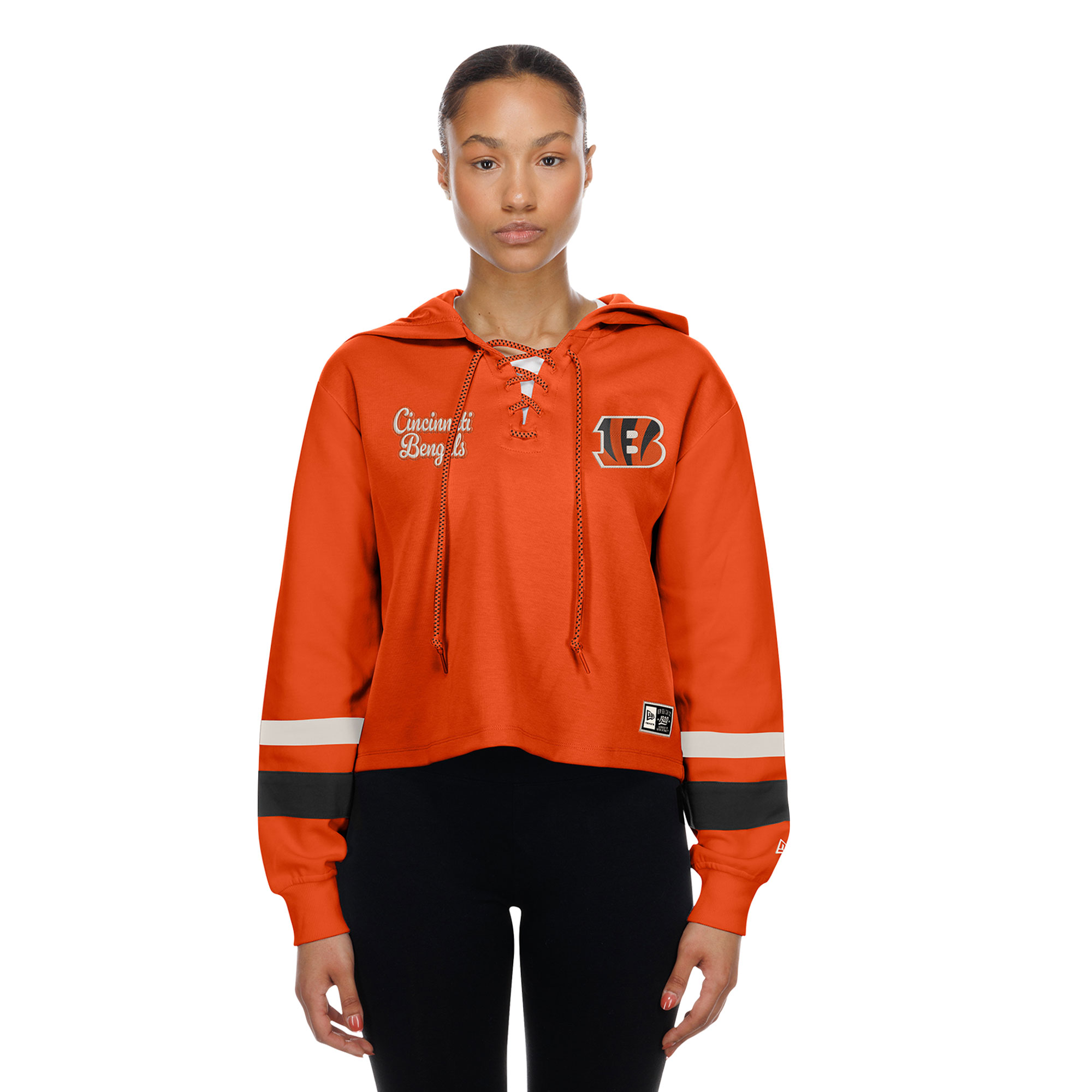 Women's New Era Orange Cincinnati Bengals Throwback Lace-Up Hoodie