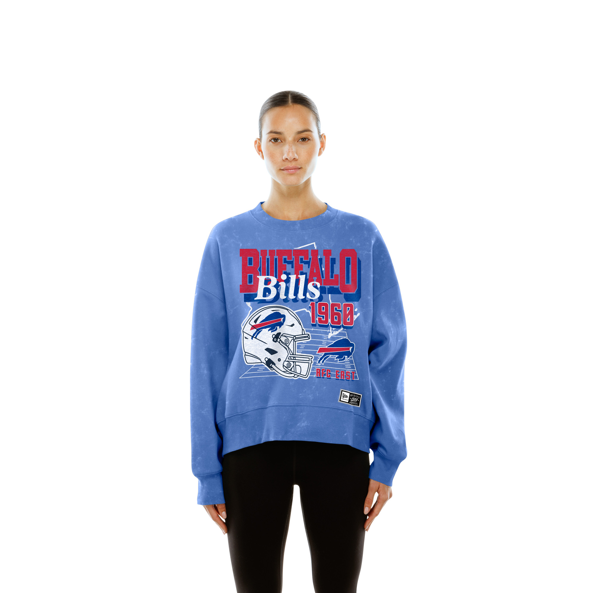 New Era Women's Royal Buffalo Bills Throwback Mineral Wash Boxy Fleece Crewneck Sweatshirt - Royal