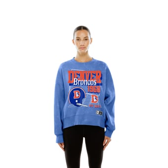 Women's New Era  Royal Denver Broncos Throwback Mineral Wash Boxy Fleece Crewneck Sweatshirt