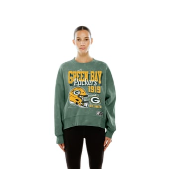 Women's New Era  Green Green Bay Packers Throwback Mineral Wash Boxy Fleece Crewneck Sweatshirt