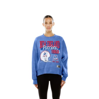 Women's New Era  Royal New England Patriots Throwback Mineral Wash Boxy Fleece Crewneck Sweatshirt