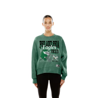 Women's New Era  Kelly Green Philadelphia Eagles Throwback Mineral Wash Boxy Fleece Crewneck Sweatshirt