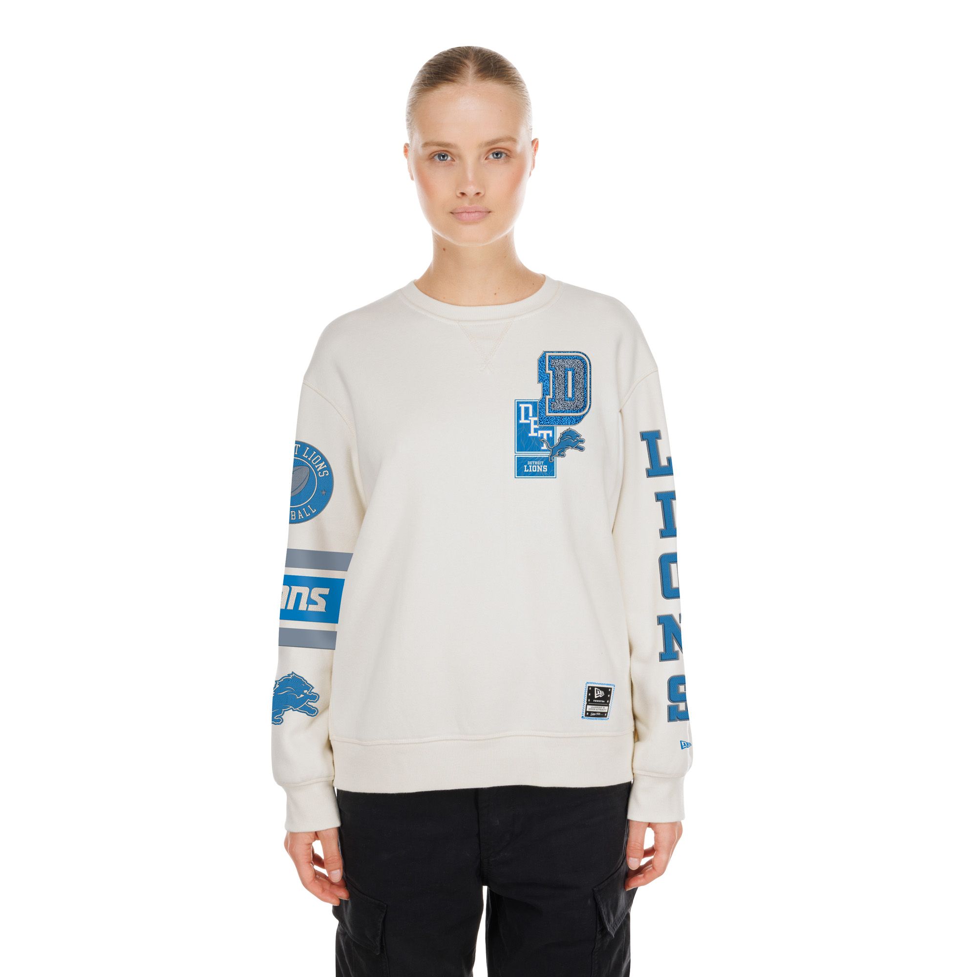 New Era Women's Cream Detroit Lions Academic Crewneck Sweatshirt - Cream
