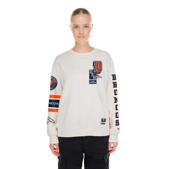 Women's New Era  Cream Denver Broncos Academic Crewneck Sweatshirt
