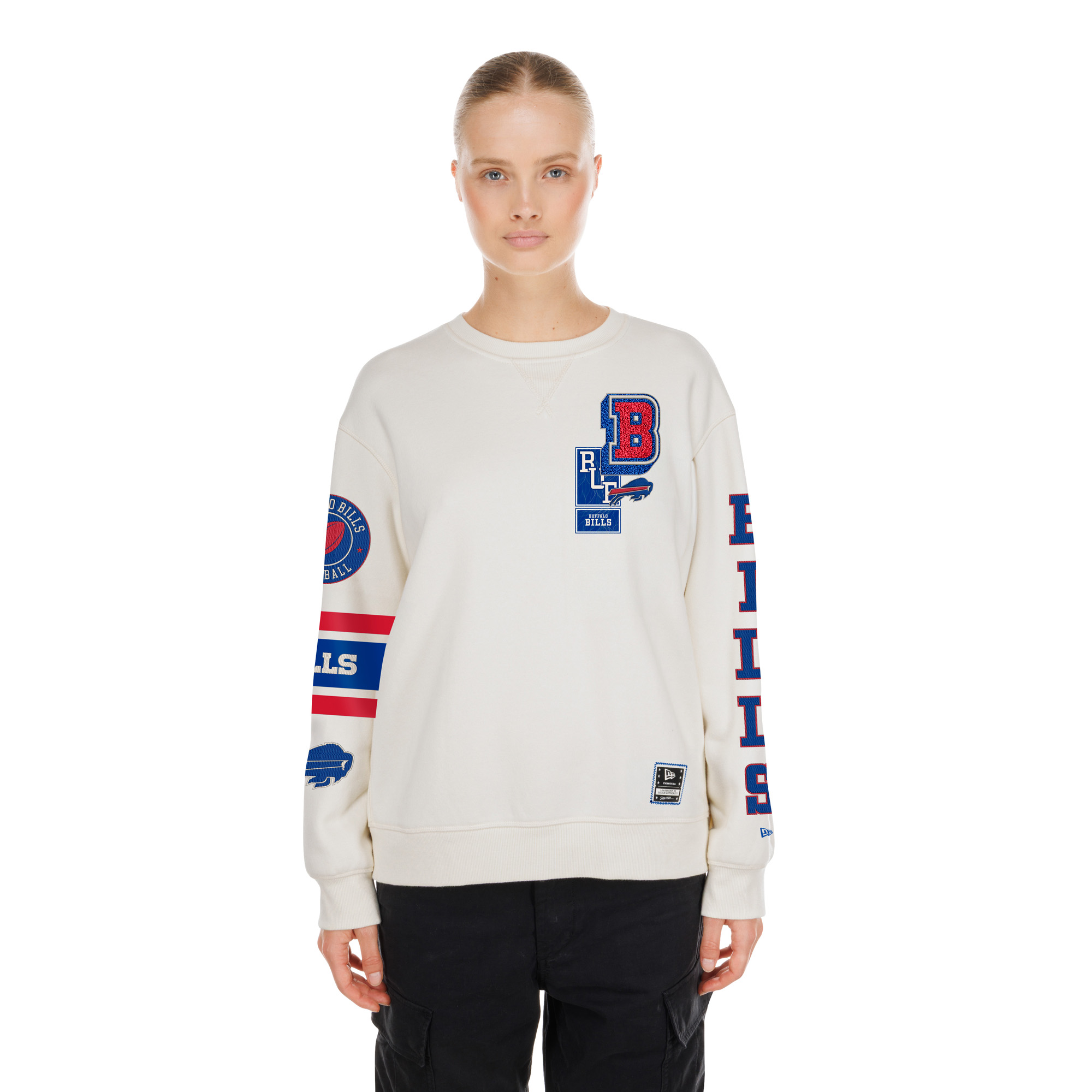 Women's New Era  Cream Buffalo Bills Academic Crewneck Sweatshirt
