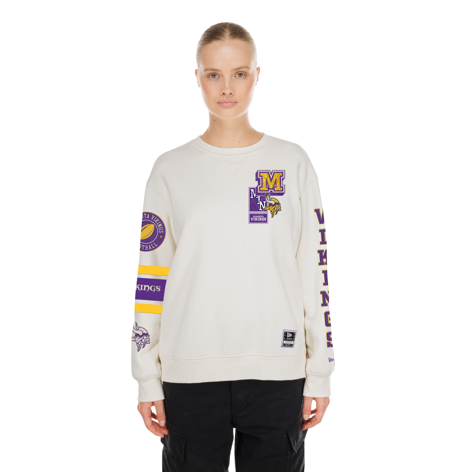 Women's New Era Cream Minnesota Vikings Academic Crewneck Sweatshirt