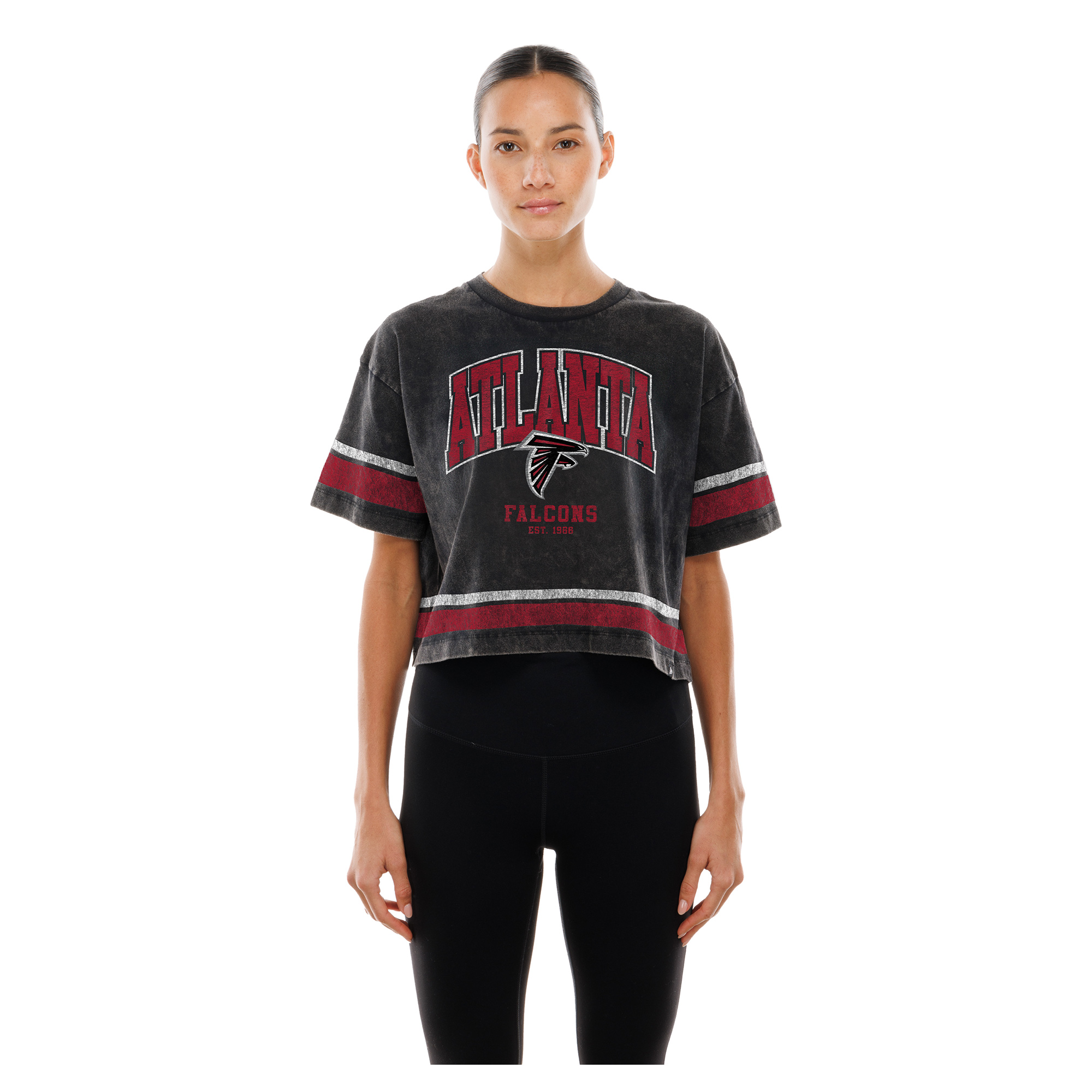 Women's New Era Black Atlanta Falcons Lifestyle Mineral Wash Boxy Cropped T-Shirt