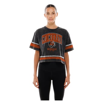 Women's New Era Black Cincinnati Bengals Lifestyle Mineral Wash Boxy Cropped T-Shirt