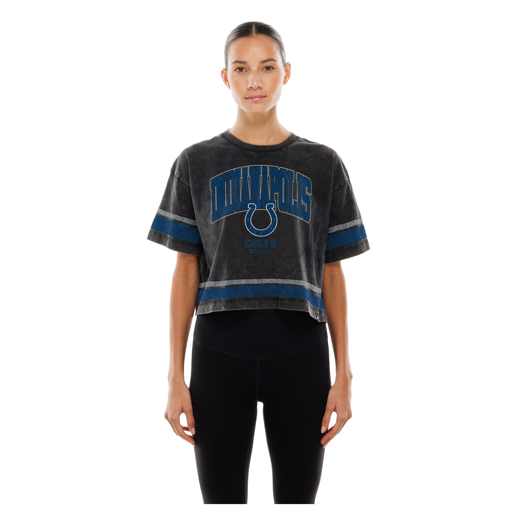Women's New Era Black Indianapolis Colts Lifestyle Mineral Wash Boxy Cropped T-Shirt