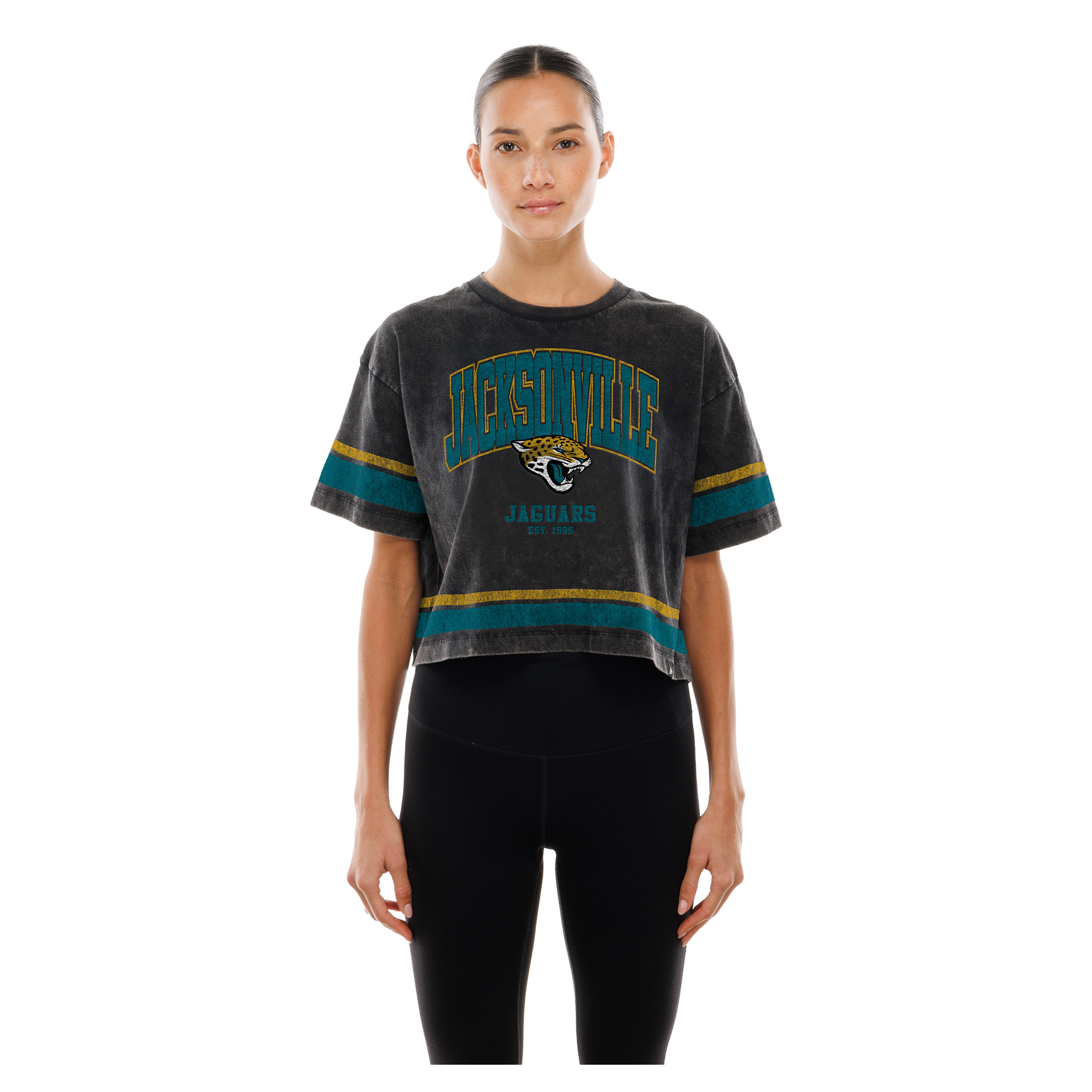 Women's New Era Black Jacksonville Jaguars Lifestyle Mineral Wash Boxy Cropped T-Shirt