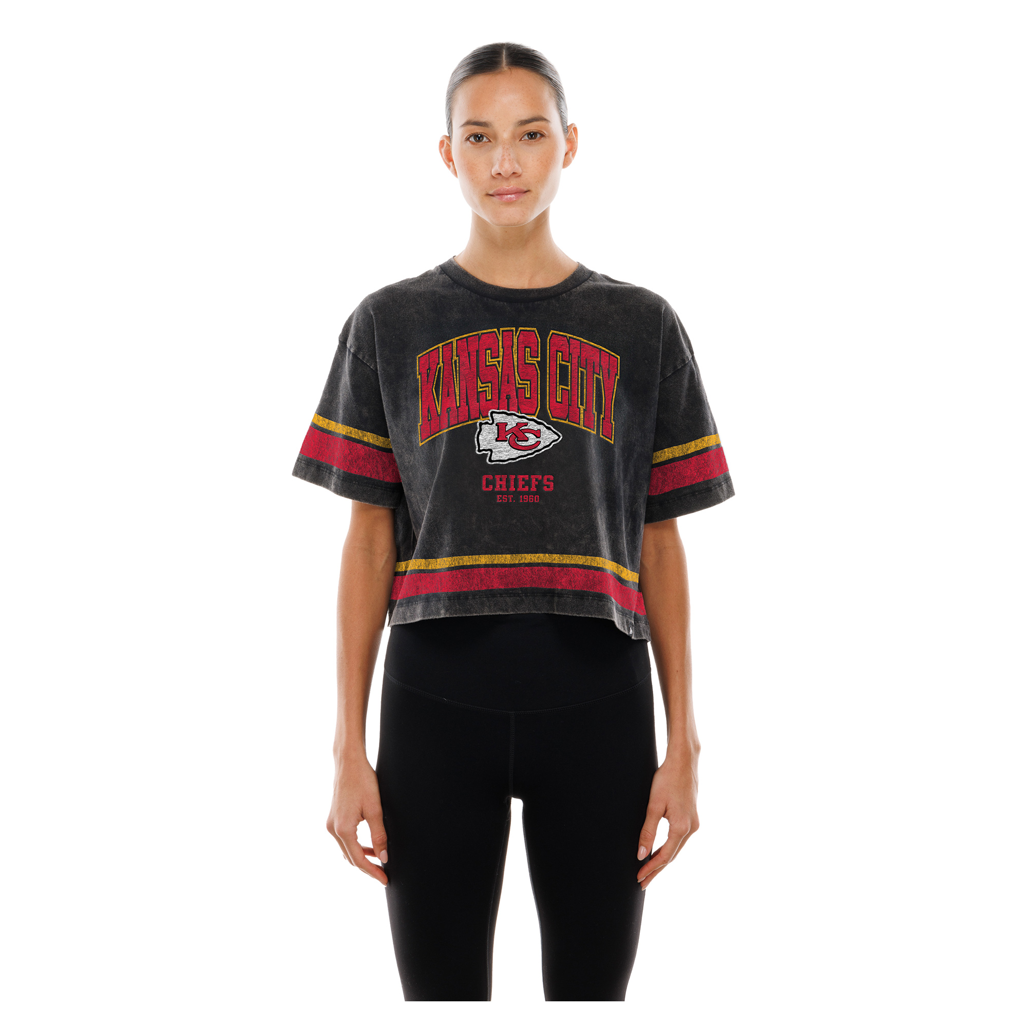 Women's New Era Black Kansas City Chiefs Lifestyle Mineral Wash Boxy Cropped T-Shirt