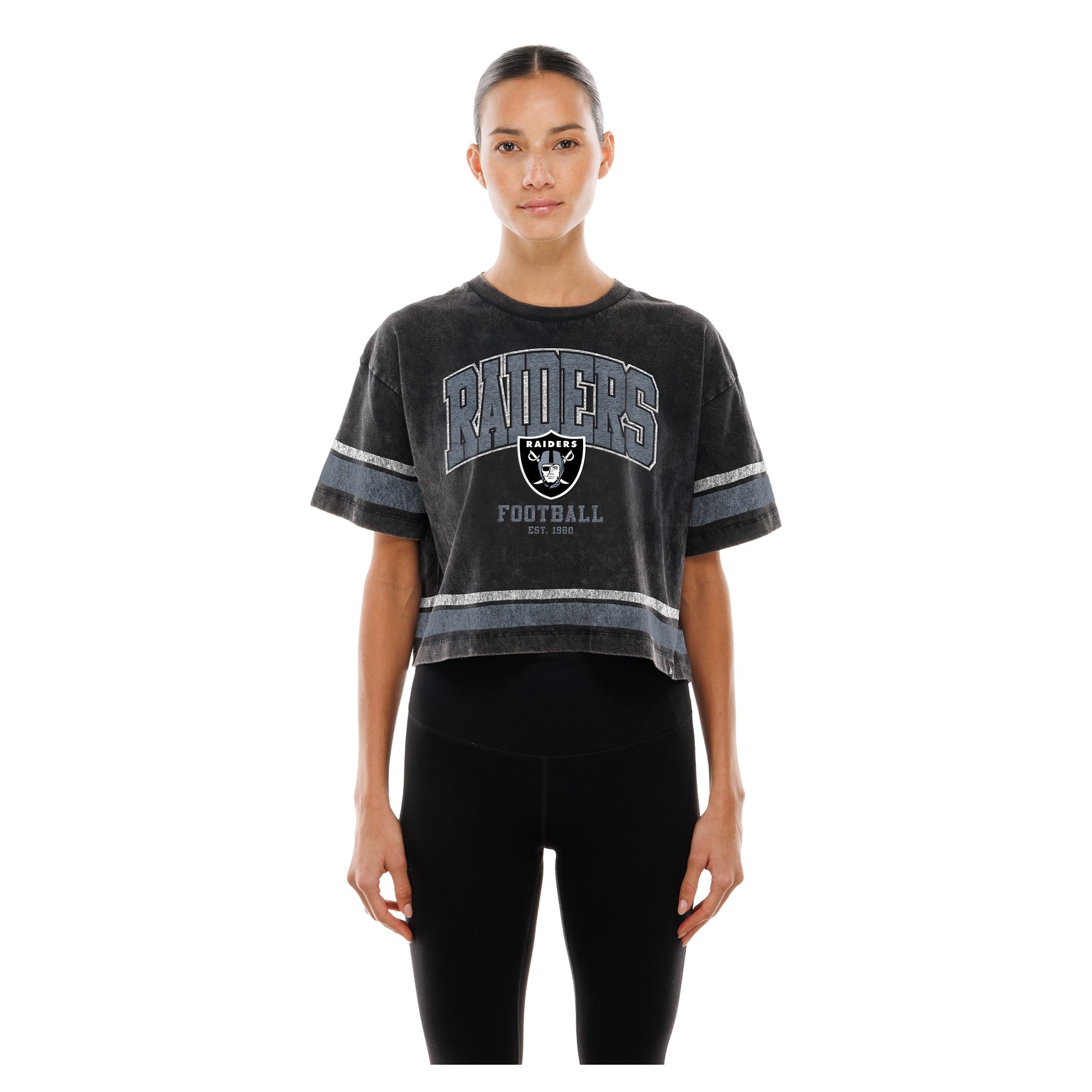 Women's New Era Black Las Vegas Raiders Lifestyle Mineral Wash Boxy Cropped T-Shirt