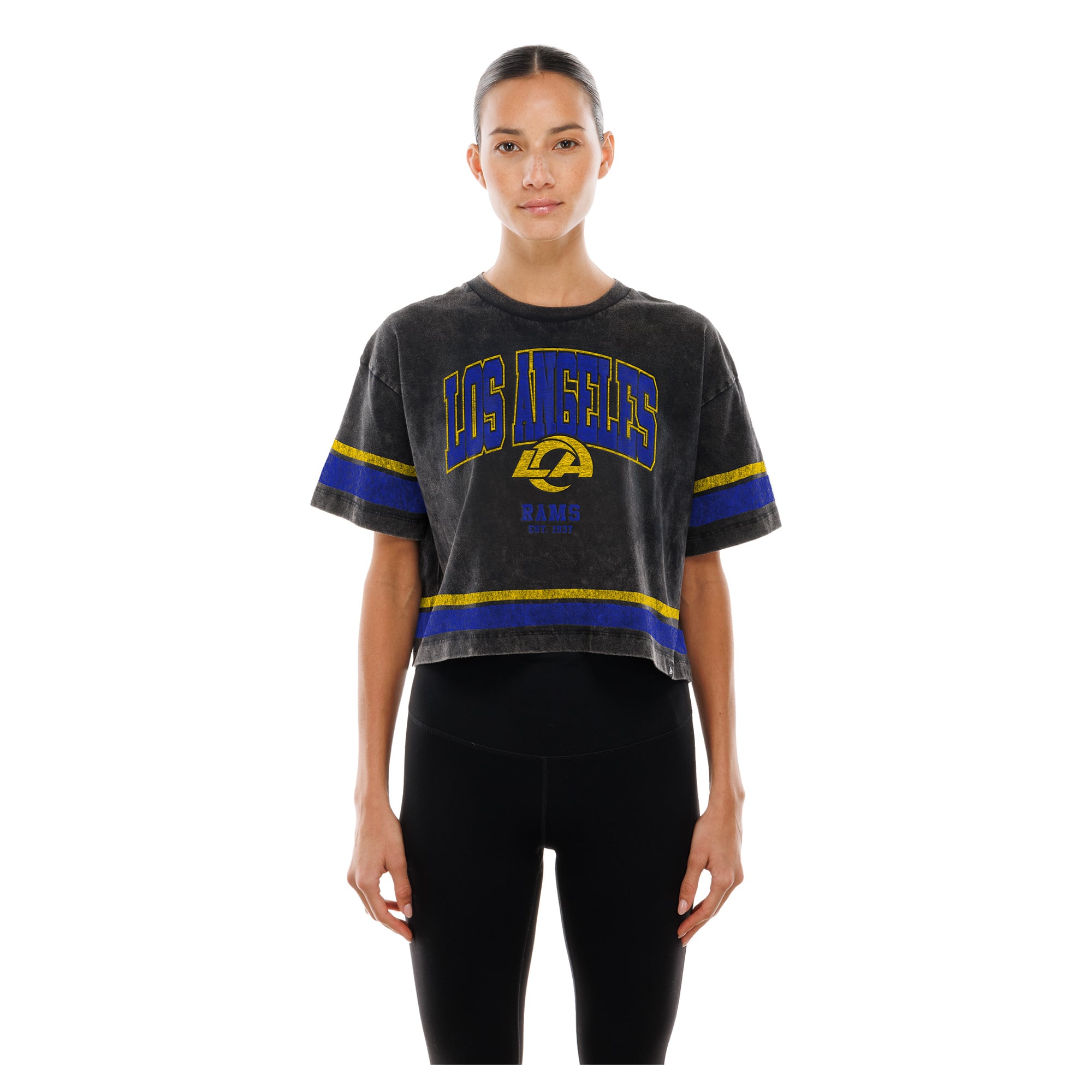 Women's New Era Black Los Angeles Rams Lifestyle Mineral Wash Boxy Cropped T-Shirt