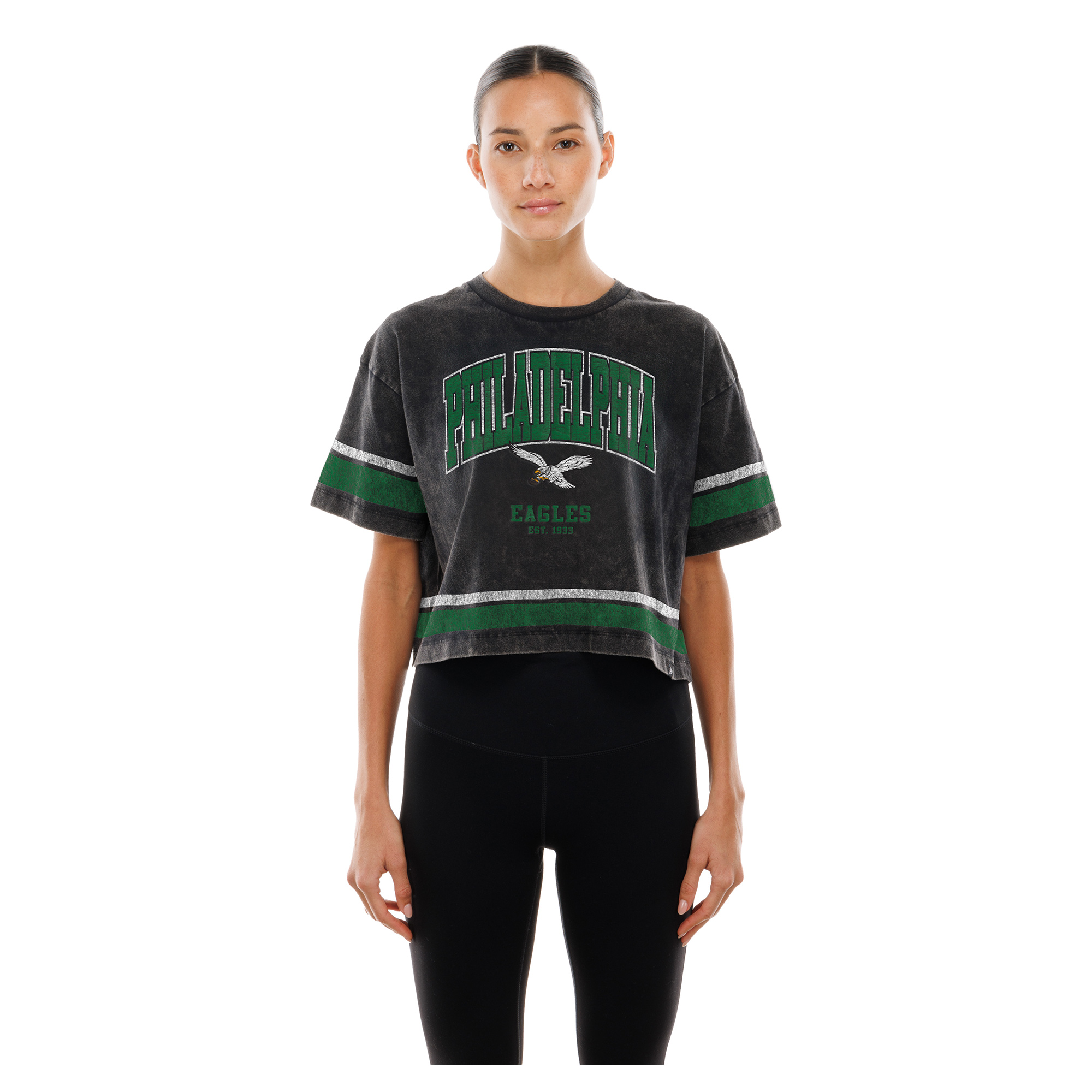Women's New Era Black Philadelphia Eagles Lifestyle Mineral Wash Boxy Cropped T-Shirt