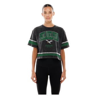 Women's New Era Black Philadelphia Eagles Lifestyle Mineral Wash Boxy Cropped T-Shirt
