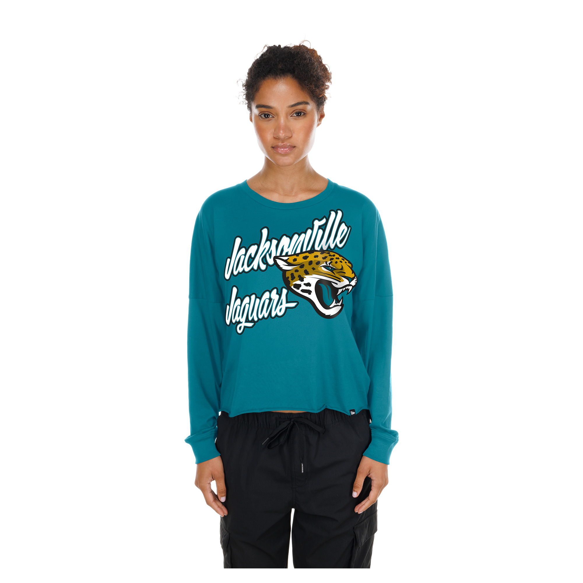 Women's New Era  Teal Jacksonville Jaguars Cropped Oversized Long Sleeve T-Shirt