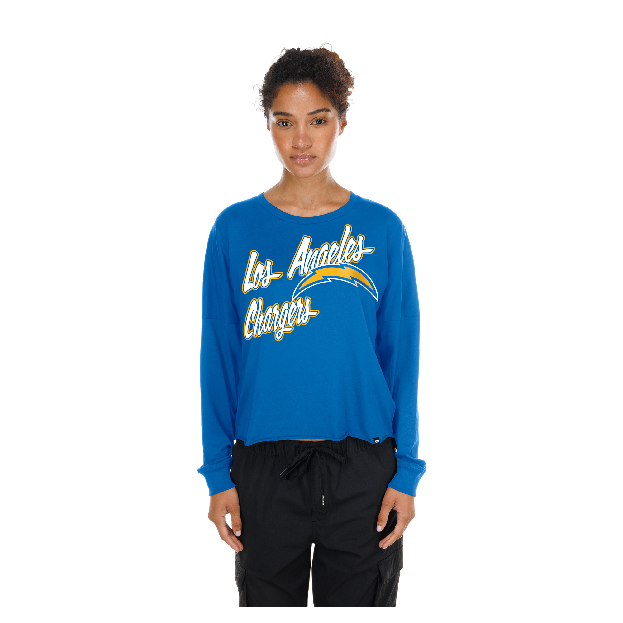Women's New Era Powder Blue Los Angeles Chargers Cropped Oversized Long Sleeve T-Shirt