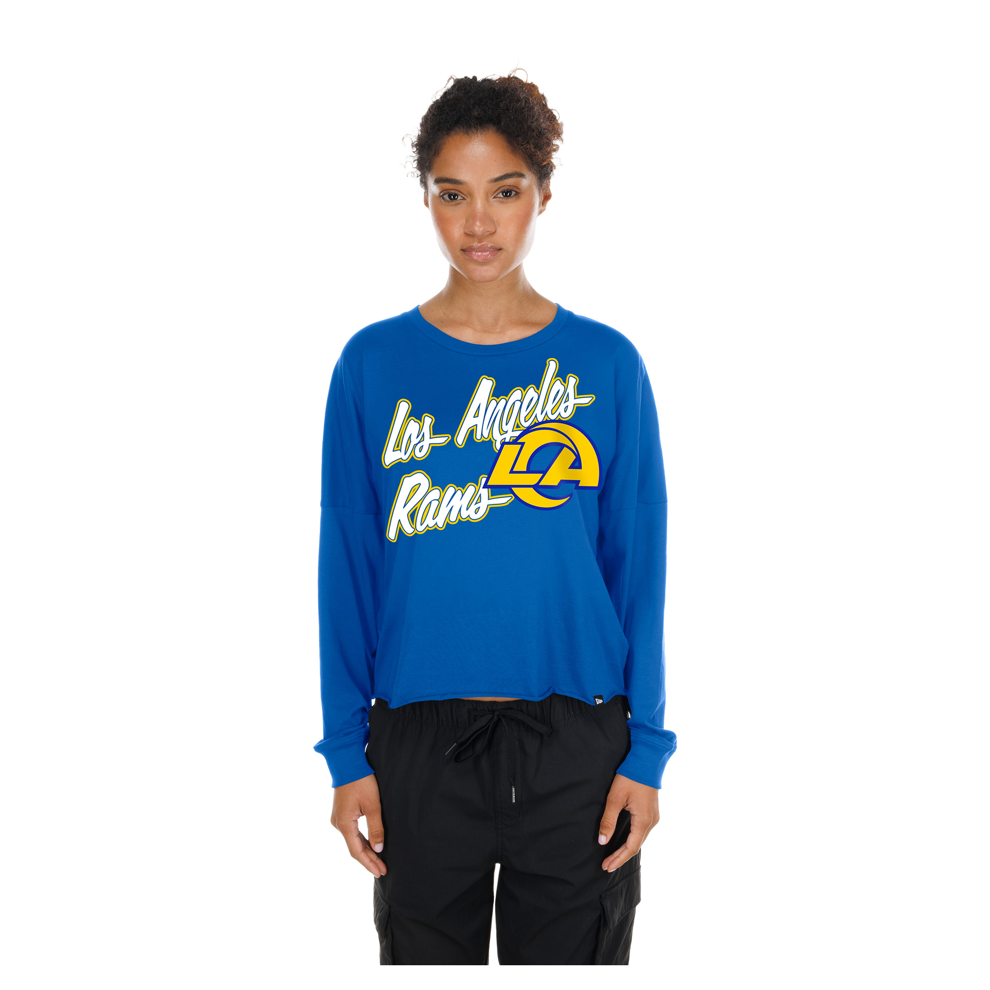 Women's New Era Royal Los Angeles Rams Cropped Oversized Long Sleeve T-Shirt