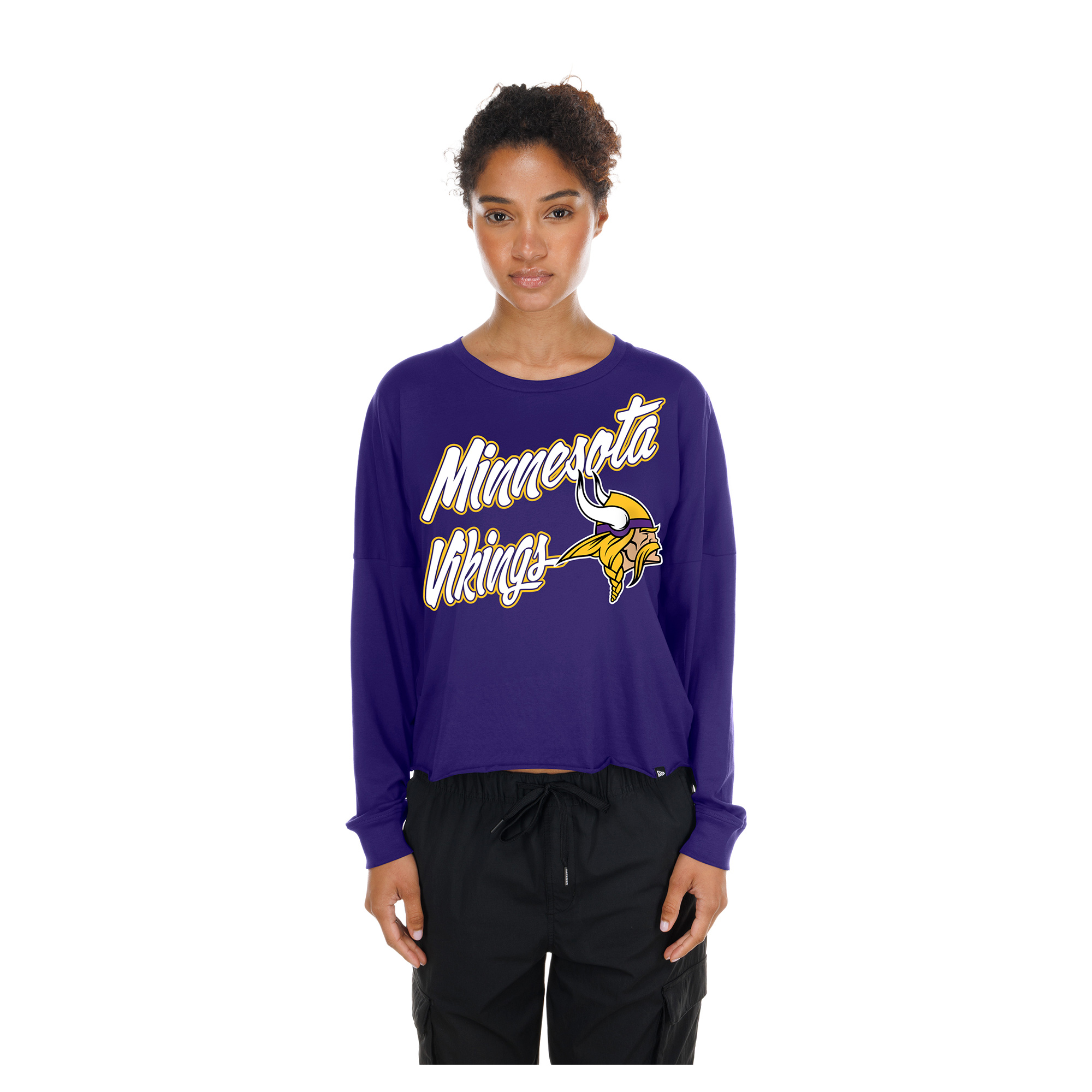 Women's New Era  Purple Minnesota Vikings Cropped Oversized Long Sleeve T-Shirt