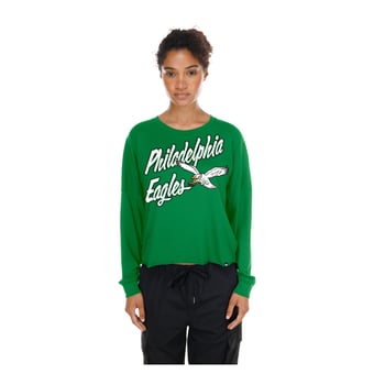 Women's New Era  Kelly Green Philadelphia Eagles Cropped Oversized Long Sleeve T-Shirt