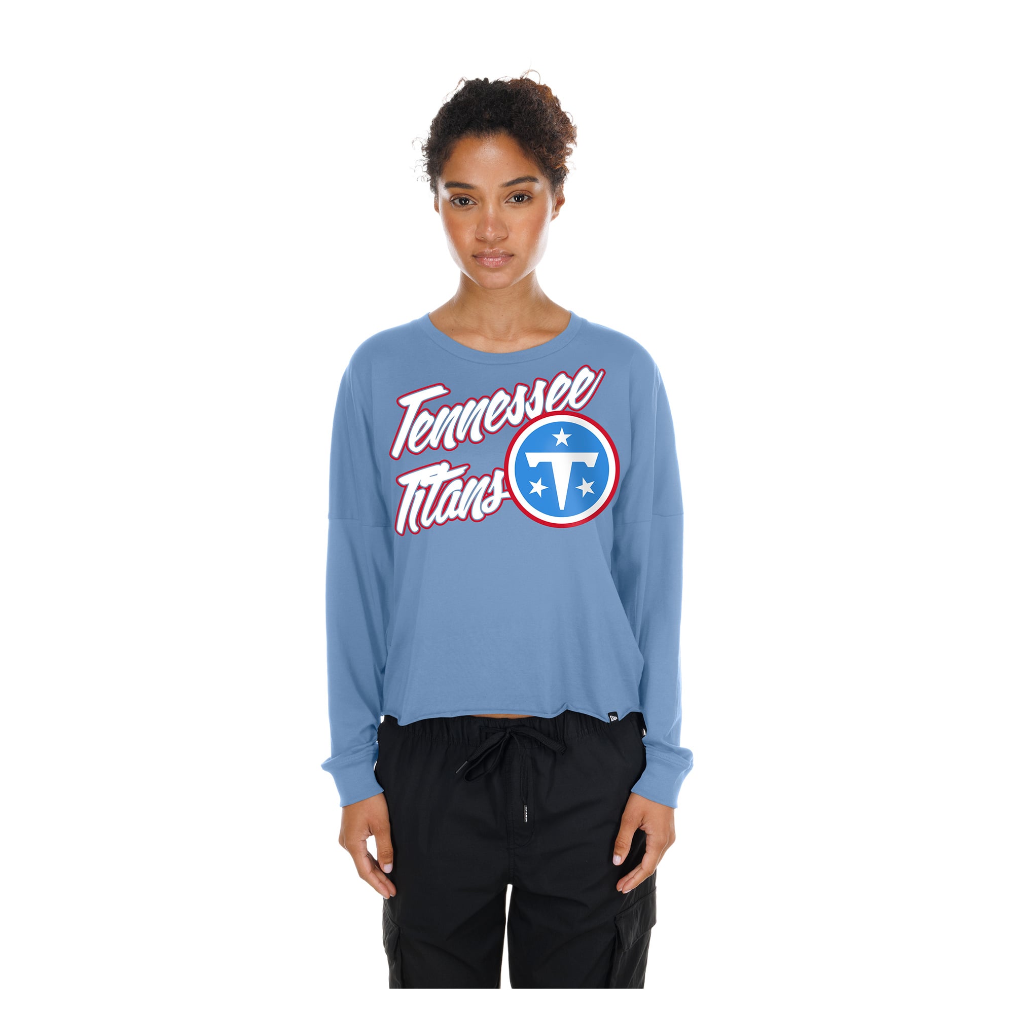 Women's New Era  Light Blue Tennessee Titans Cropped Oversized Long Sleeve T-Shirt