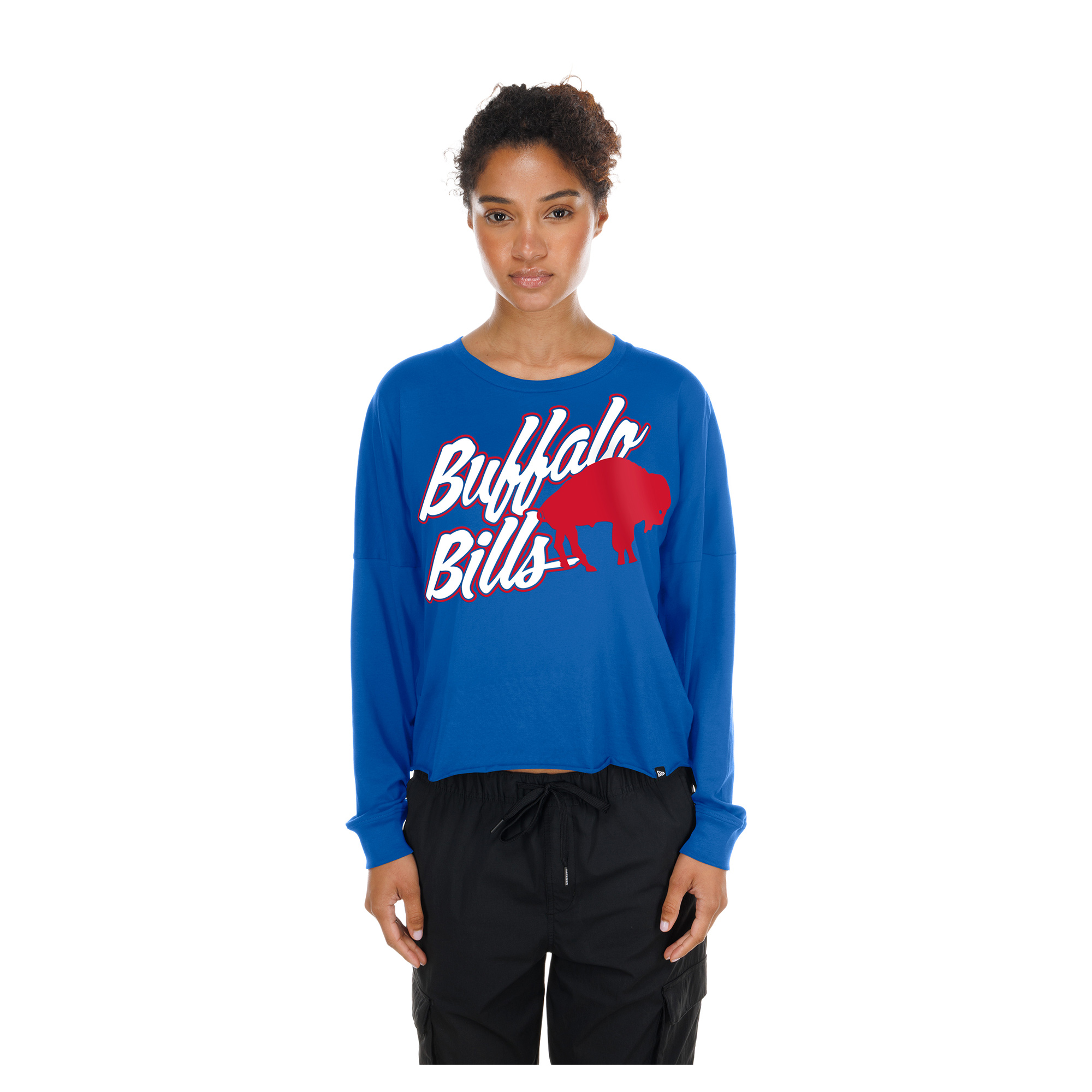 Women's New Era  Royal Buffalo Bills Cropped Oversized Long Sleeve T-Shirt