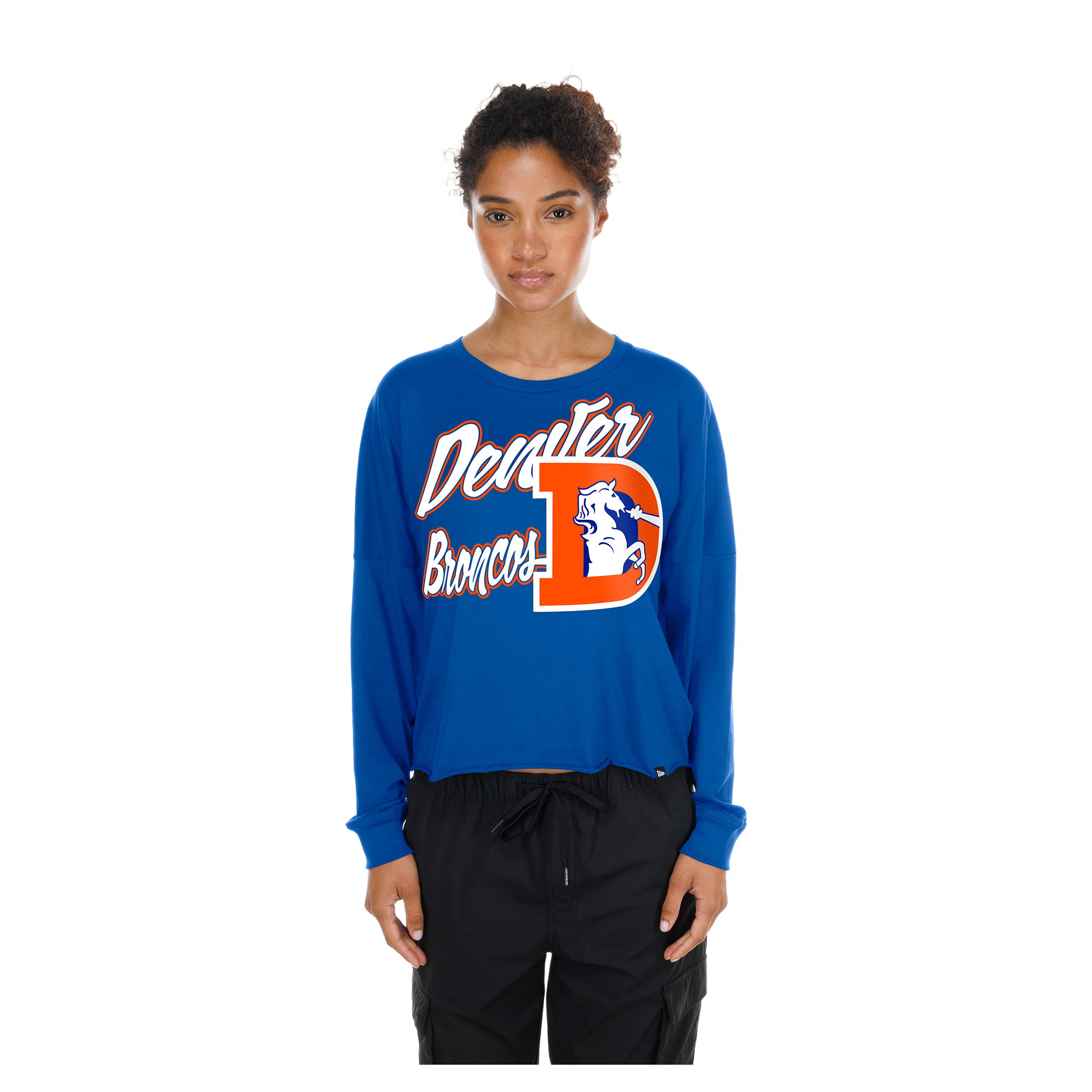 New Era Women's Royal Denver Broncos Cropped Oversized Long-Sleeve T-Shirt - Royal