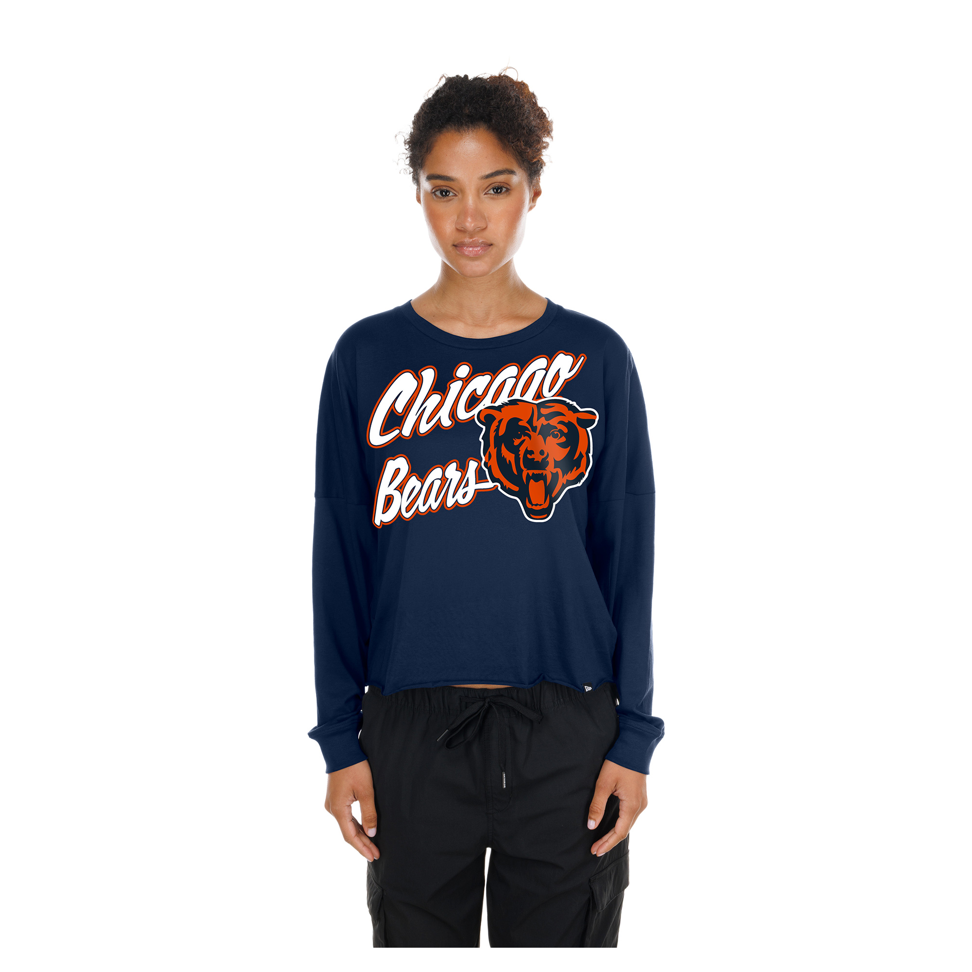 Women's New Era  Navy Chicago Bears Cropped Oversized Long Sleeve T-Shirt
