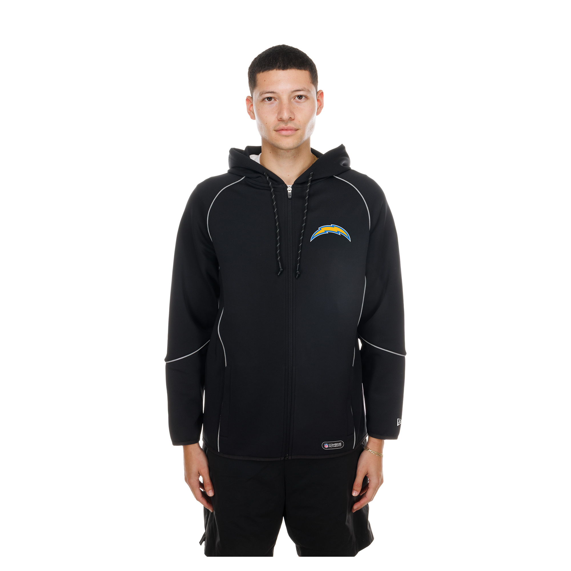 Men's New Era  Black Los Angeles Chargers Combine Authentic Raglan Full-Zip Hoodie