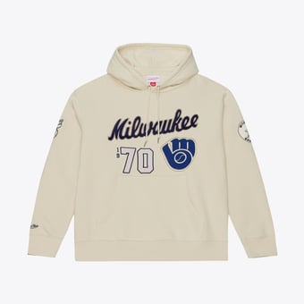 Men's Mitchell & Ness Cream Milwaukee Brewers Yacht Rock Fleece Hoodie