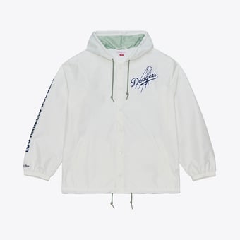Men's Mitchell & Ness White Los Angeles Dodgers Yacht Rock Coaches Full-Snap Hooded Windbreaker Jacket